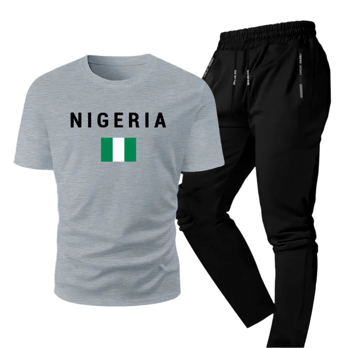 Men's Summer Casual Two-Piece Set, Men's Nigerian Print Short Sleeve T-Shirt with Comfortable Long Pants Fashion Outfit