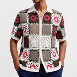 Men’s Retro Ethnic Style Crochet Hollow Bandage Shirt.