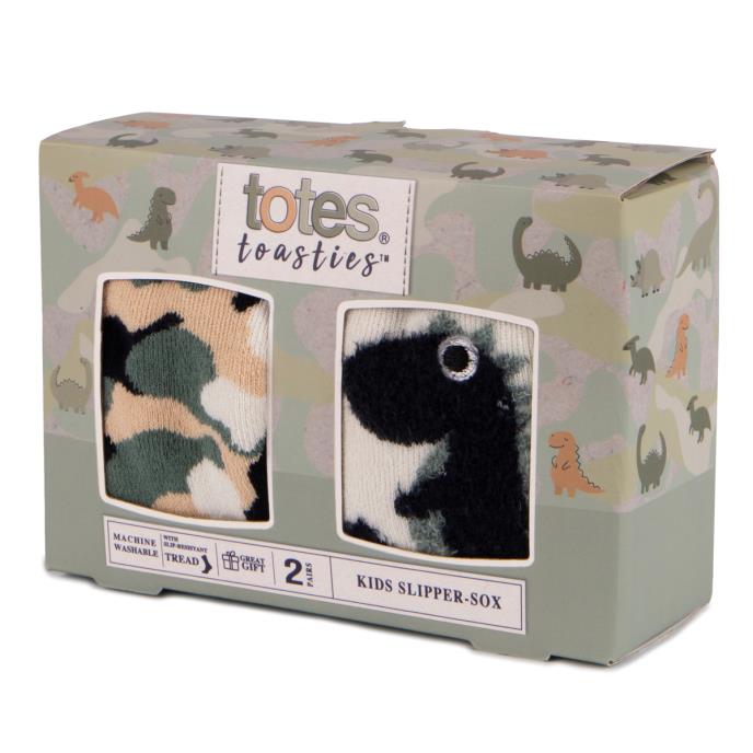 Totes Toasties ORIGINAL SLIPPER-SOX (Twin Pack) Kids Dino/Camo