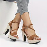 Women's Block Heeled Sandals, Fashion Buckle Strap Summer Shoes Women's Comfortable Sandals