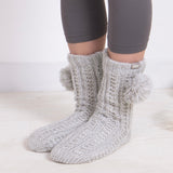 Totes Toasties LUXURY SPARKLE Pom Slipper-Sox Womens Grey