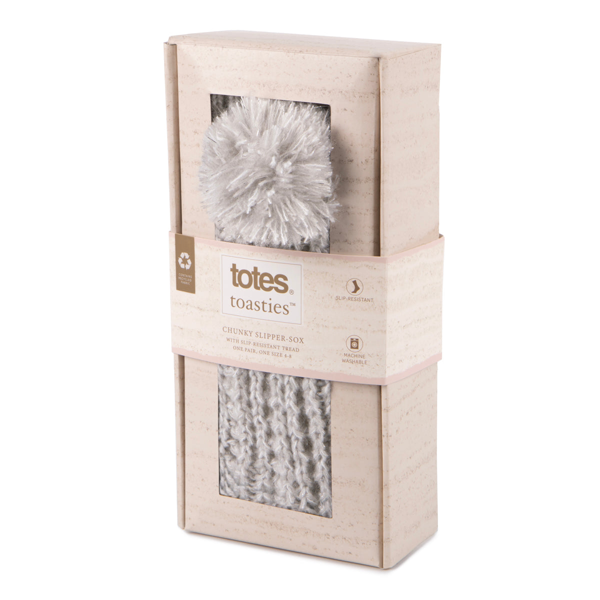 Totes Toasties LUXURY SPARKLE Pom Slipper-Sox Womens Grey