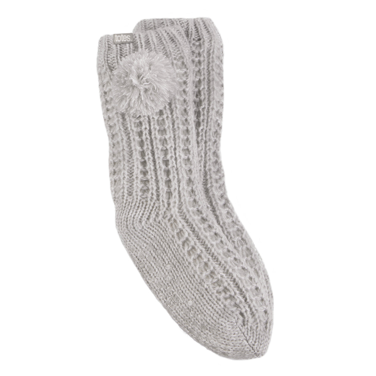 Totes Toasties LUXURY SPARKLE Pom Slipper-Sox Womens Grey