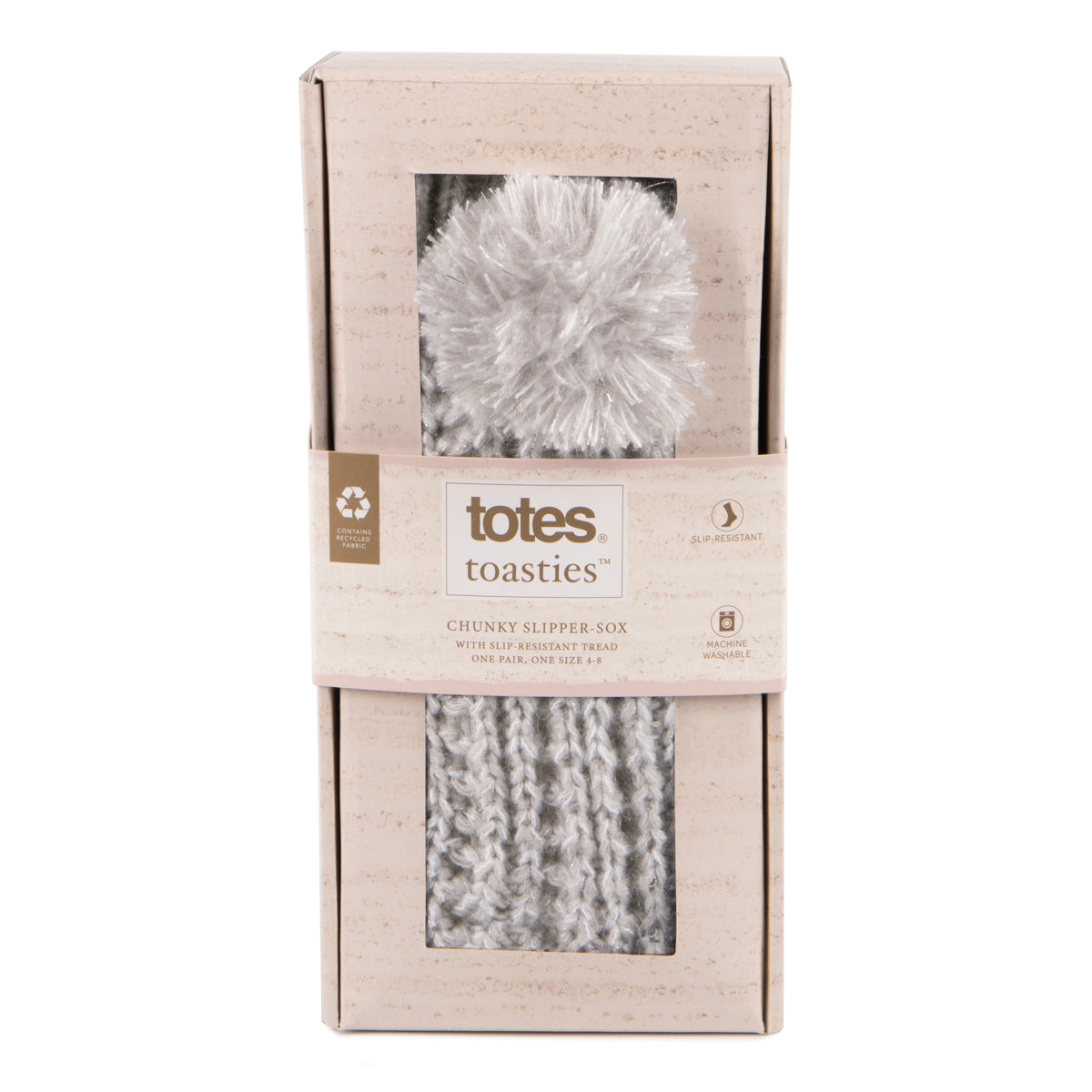Totes Toasties LUXURY SPARKLE Pom Slipper-Sox Womens Grey
