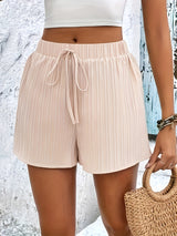Solid Textured Knotted Detail Shorts, Elegant Mid Waist Shorts For Women
