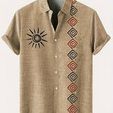 Men's Lightweight Short-Sleeve Linen-Look Shirt with Tribal Geometric Pattern