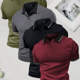 4-Pack Men's Summer Polo Shirts, Solid Color Short Sleeve, Regular Fit, Knit Stretch, Casual Sportswear Tops