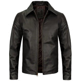 Men's Vintage Harrington Leather Jacket with Shirt Collar | Black