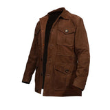 Men's Suede Leather Blazer Coat Multiple Pockets | Brown