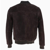 Men's Suede Bomber Jacket  Leather, Full Zip Front with Chest Pocket | Brown