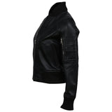 Women's Real Sheep Leather Motorcycle Bomber Jacket | Black
