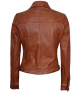 Women's Leather Harrington Moto Trucker Jacket | Brown