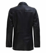 Women's 3/4 Length Button + Zipper Closure Leather Coat | Black