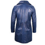 Men's  3/4 Length Trench Leather Coat | Navy Blue