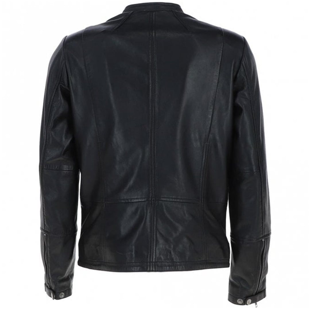 Men's Café Racer Style Leather Jacket | Black