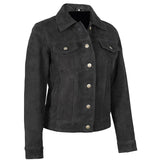 Women's Suede Trucker Leather Jacket | Black