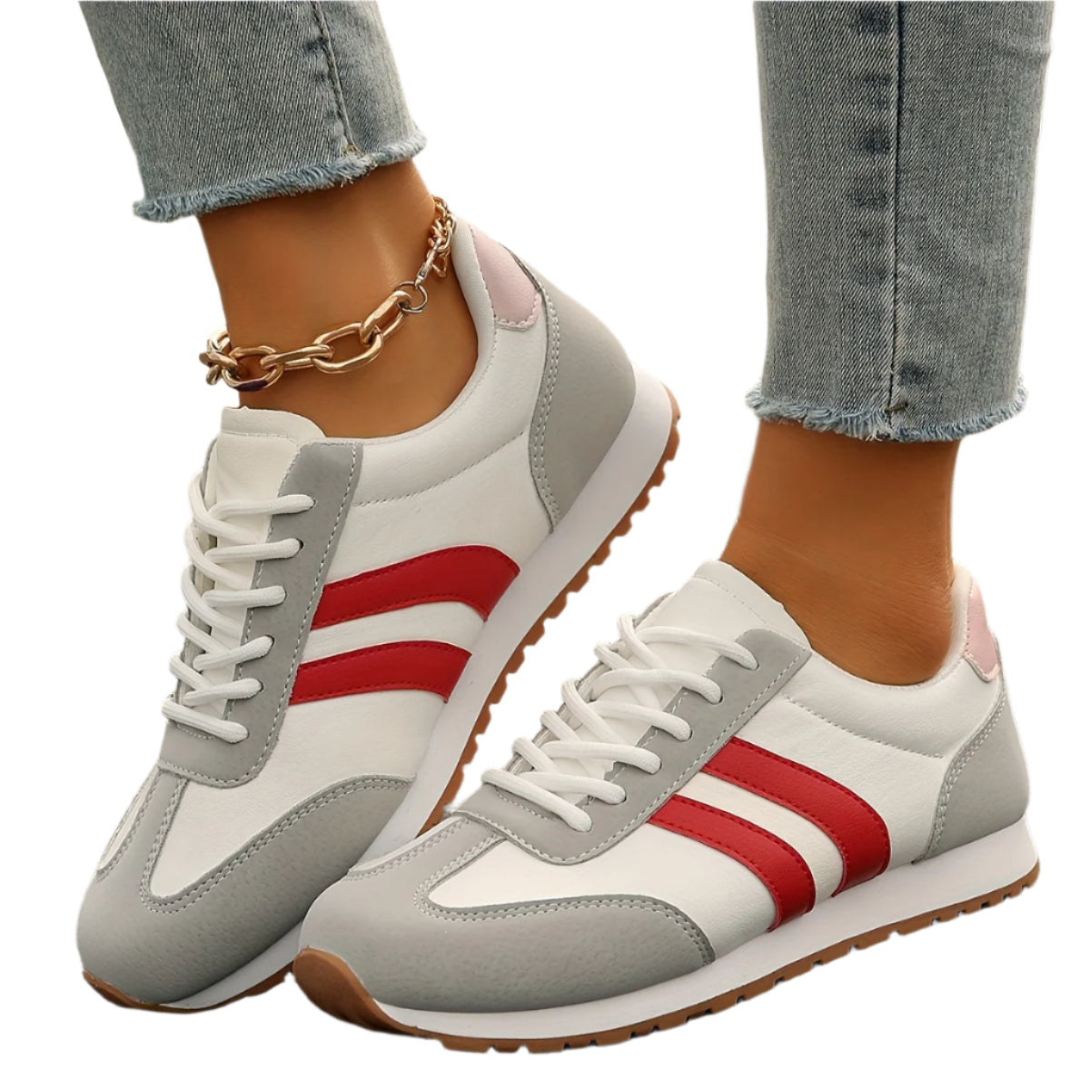 Comfortable Breathable Soft Upper YMM980-41 Fashion Sneakers for Women - Low Top Lace-Up Casual Walking Shoes with Plain Toe, Fabric Inner, TPR Sole, and Man-Made Insole