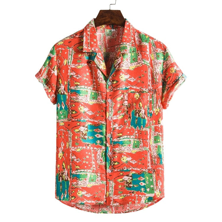 Men’s Short Sleeve Printed Beach Shirt – Casual Summer Hawaiian Tee