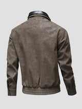 Men's Plus Size Leather Bomber Jacket with Full Zip Front