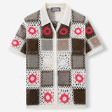 Men’s Retro Ethnic Style Crochet Hollow Bandage Shirt.