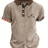 Men's Casual Short-Sleeved Shirt with 3D Digital Bull Head Print, Button Detail, Lapel Collar - Outdoor Fashion Wear