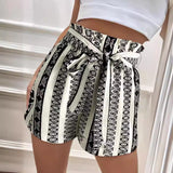 Belt Printed Casual Shorts For Commuter Women