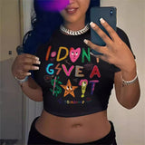 Women's All-match Letters Printed Solid Color Short Sleeve