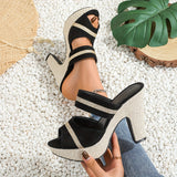 Elegant Bohemian Waterproof Slip-On with Ankle Strap, Open Toe Design High Heels