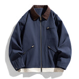 Men’s Contrast Color Washed Polo Collar Jacket