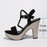 Women's Block Heeled Sandals, Fashion Buckle Strap Summer Shoes Women's Comfortable Sandals