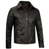 Men's Vintage Harrington Leather Jacket with Shirt Collar | Black