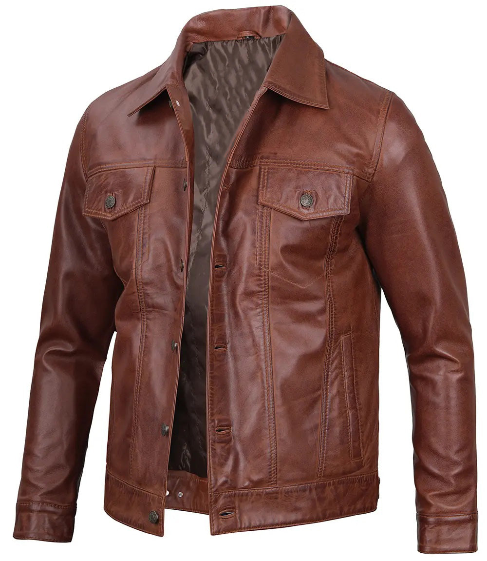 Men's Leather Casual Jacket | Brown