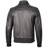 Men's Bomber Leather Jacket  Ribbed Collar & Cuff | Black