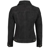 Women's Suede Trucker Leather Jacket | Black