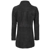 Women's Suede Leather Trench Coat Front Button | Black