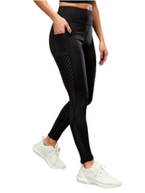 Women's High-Waist Yoga Leggings with Breathable Mesh Panels - Stretchy, Butt-Lifting Workout Pants for Running & Fitness, Running Pants, Mesh Patching