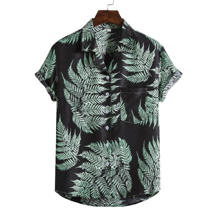 Men’s Short Sleeve Printed Beach Shirt – Casual Summer Hawaiian Tee