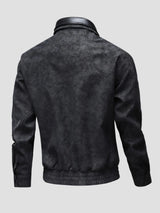 Men's Plus Size Leather Bomber Jacket with Full Zip Front