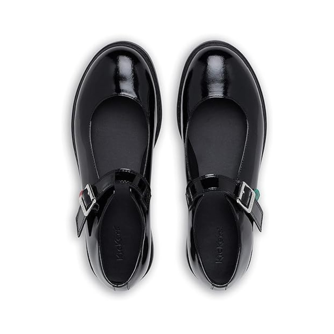 Kickers 116233 FINLEY MJ Girls School Shoes Patent Black