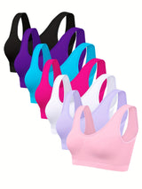 7pcs Solid Seamless Bra, Comfy & Breathable Women's Lingerie & Underwear Sporty