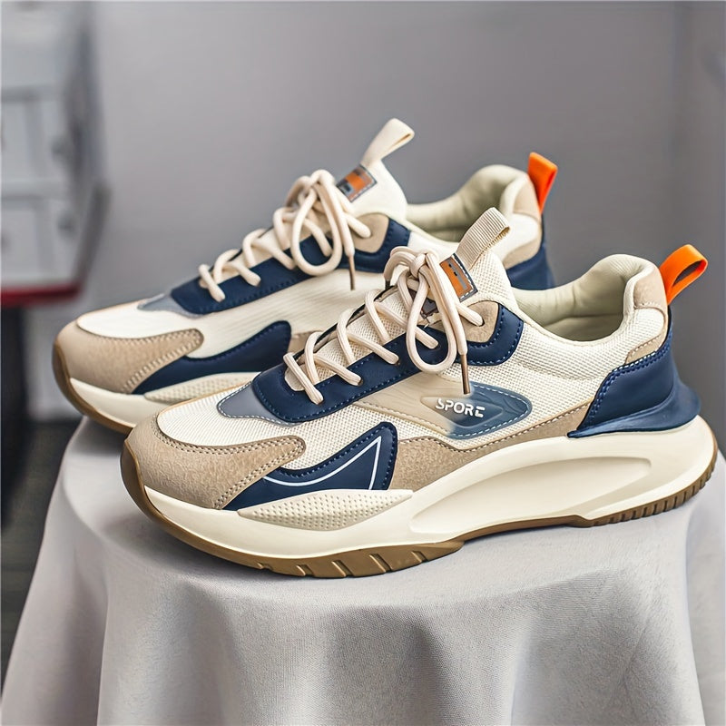 Men's Color Block Chunky Sneakers - Trendy, Comfy, Non-Slip & Durable for Outdoor Activities