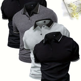 4-Pack Men's Summer Polo Shirts, Solid Color Short Sleeve, Regular Fit, Knit Stretch, Casual Sportswear Tops