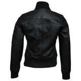 Women's Real Sheep Leather Motorcycle Bomber Jacket | Black