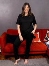 Black Luxurious Cotton Breastfeeding Loungewear Short Sleeve