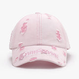 Matching Ripped Letter Print Embroidery Cap – Adjustable Cotton Dome Hat