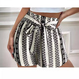 Belt Printed Casual Shorts For Commuter Women