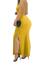 Solid Elegant Spaghetti Strap Sleeveless Backless Maxi Dress