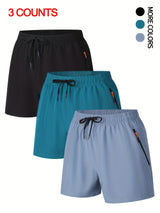 3-Pack Men's Summer Casual Shorts - Elastic Waist with Drawstring, Solid Color, Non-Stretch Woven Fabric, Regular Fit