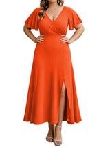 Plus Size Surplice Flutter Sleeve Dress