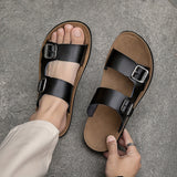 Men's Casual Synthetic Upper Slides, Casual Non Slip Slippers, Open Toe Sandals With Buckle